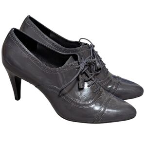 Vintage Talbots gray Patent leather pointed toe lace up heel size 9.5B Oxfords